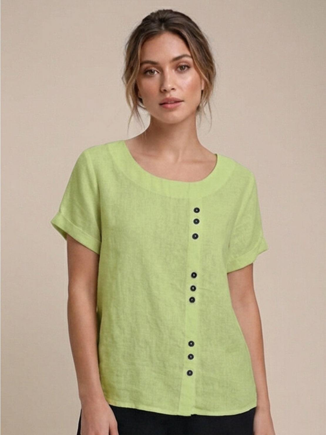 Rowena | Women's Everyday Scoop Neck Button Detail Short Sleeve Top