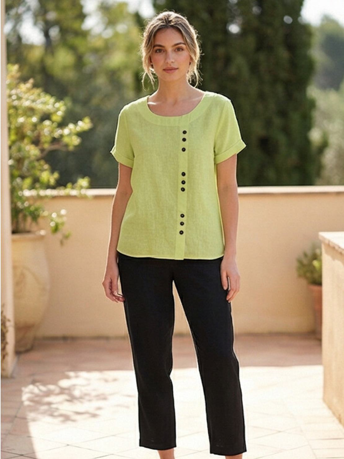 Rowena | Women's Everyday Scoop Neck Button Detail Short Sleeve Top