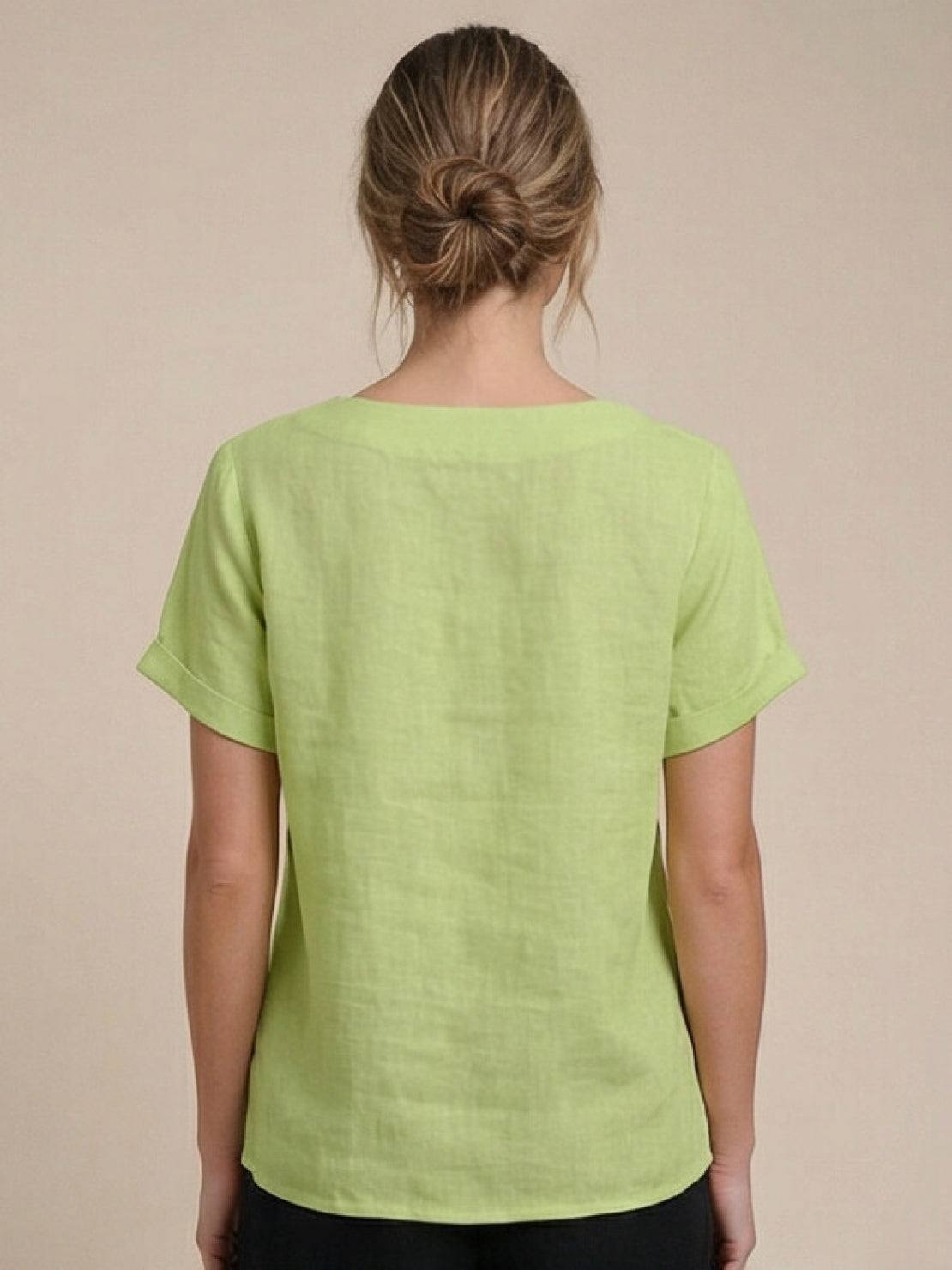 Rowena | Women's Everyday Scoop Neck Button Detail Short Sleeve Top