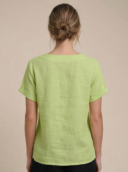 Rowena | Women's Everyday Scoop Neck Button Detail Short Sleeve Top