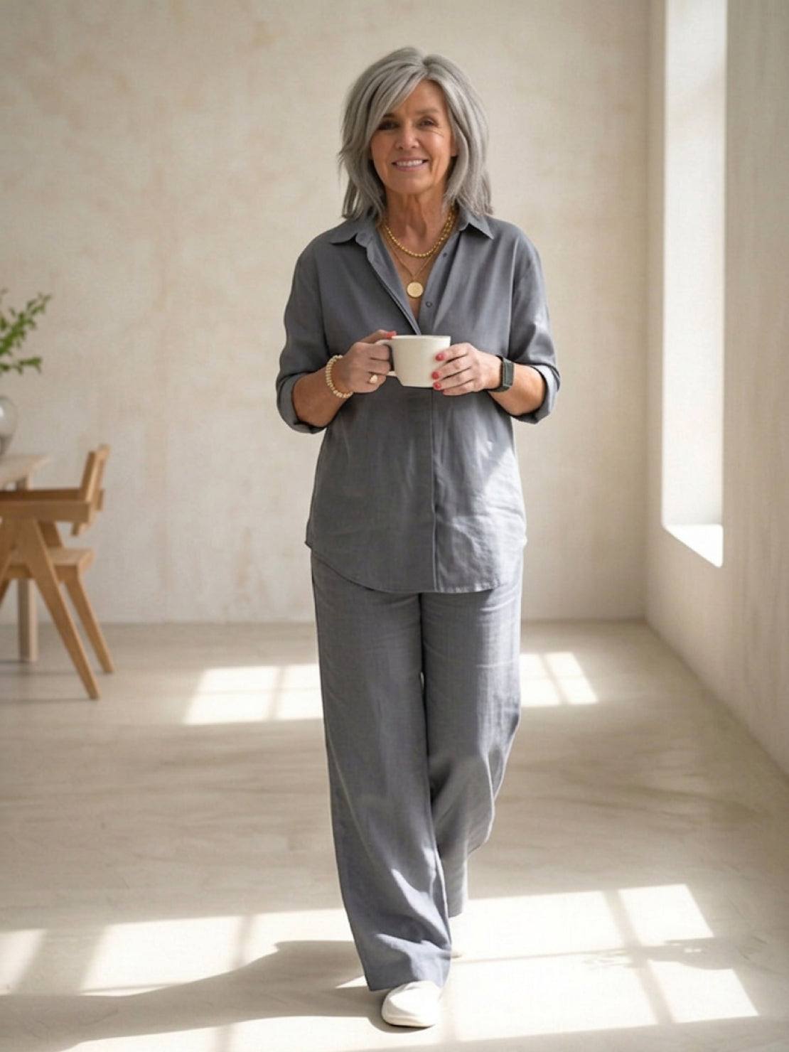 Vivian | Women's Wide-Leg Pants & Casual Button-Down Shirt Set