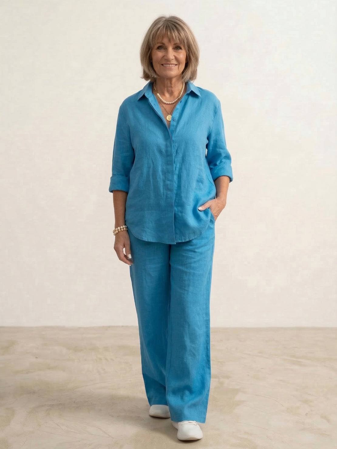 Vivian | Women's Wide-Leg Pants & Casual Button-Down Shirt Set
