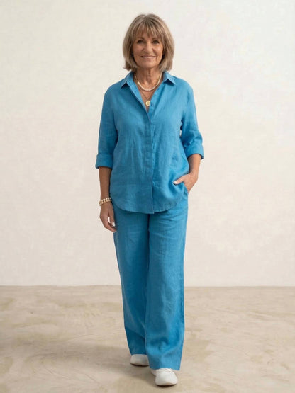 Vivian | Women's Wide-Leg Pants & Casual Button-Down Shirt Set