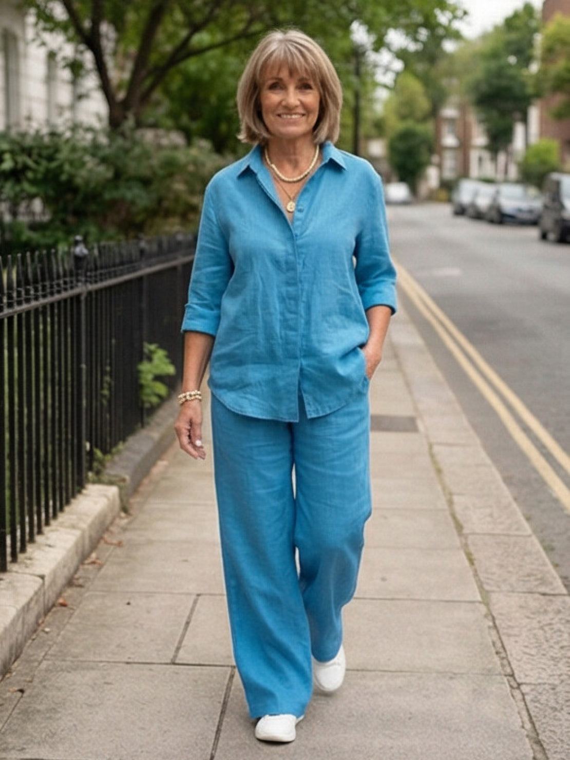 Vivian | Women's Wide-Leg Pants & Casual Button-Down Shirt Set