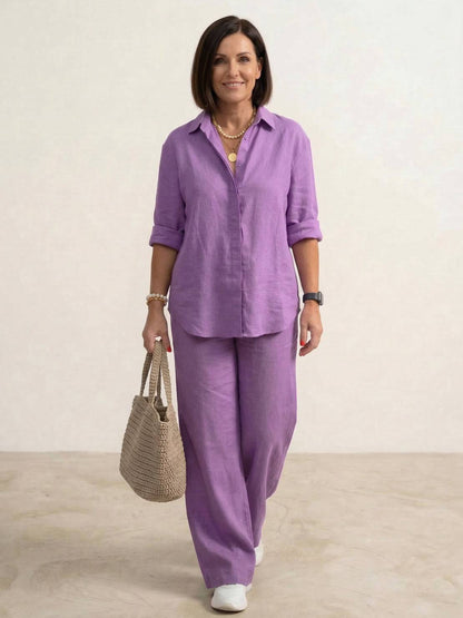 Vivian | Women's Wide-Leg Pants & Casual Button-Down Shirt Set