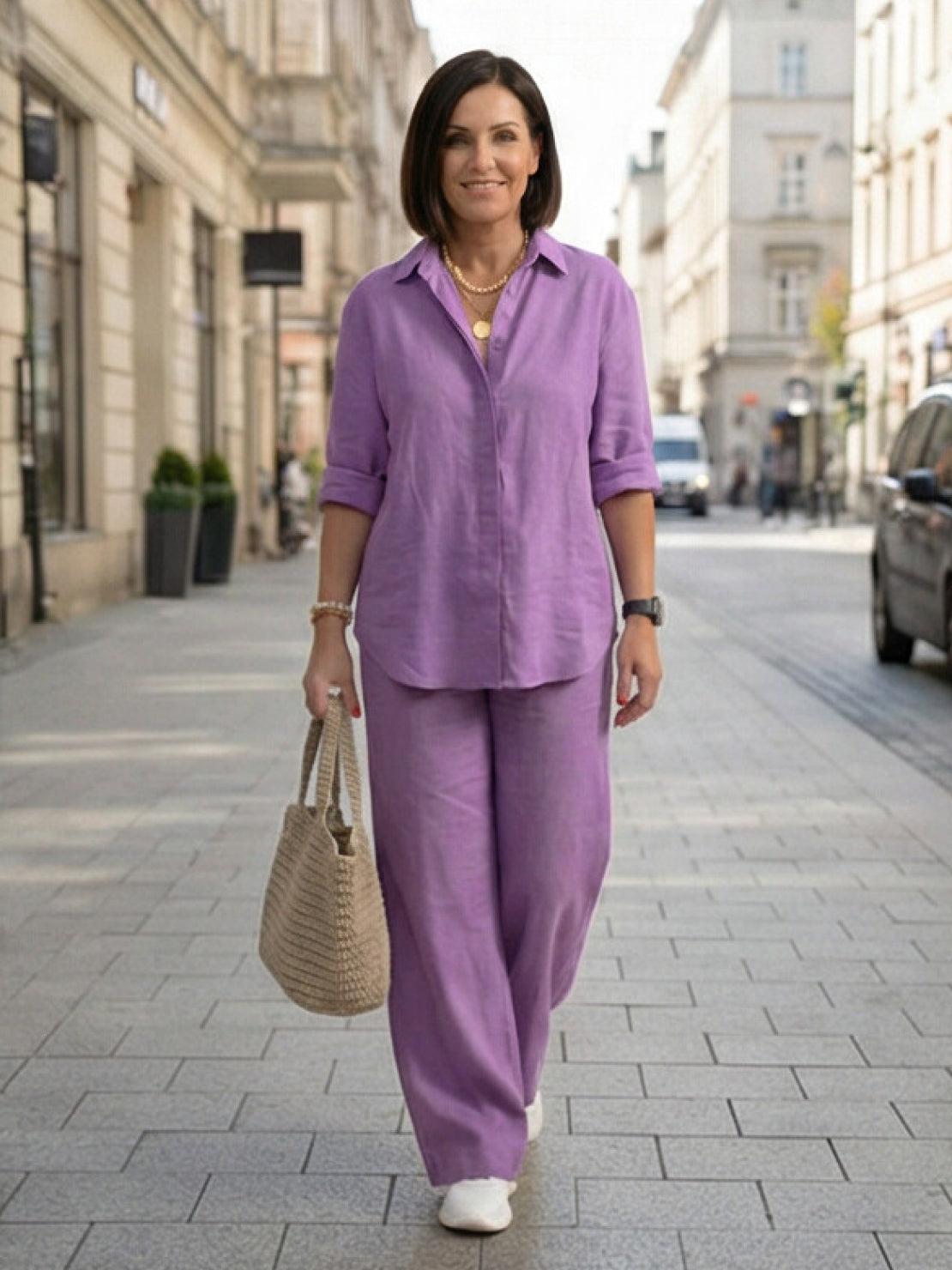 Vivian | Women's Wide-Leg Pants & Casual Button-Down Shirt Set