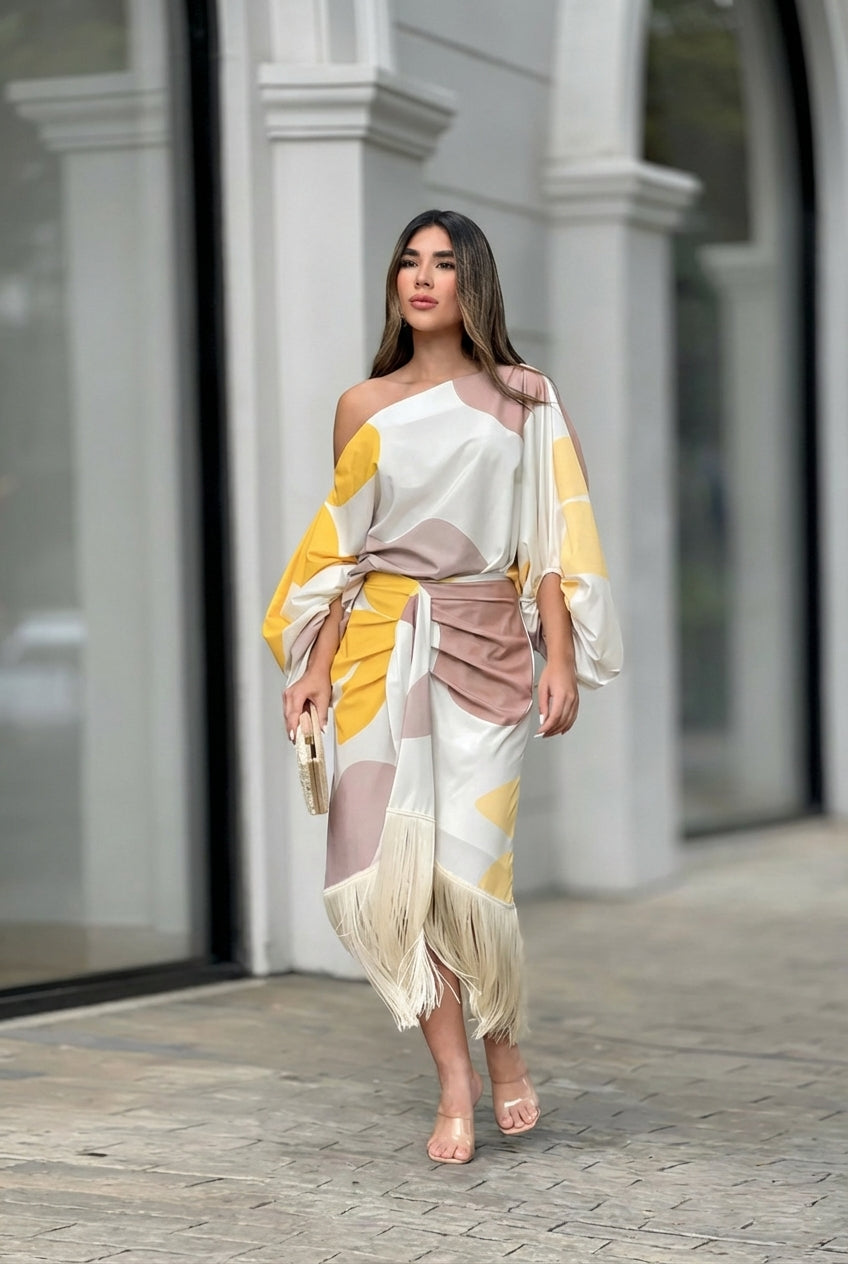 Rhiannon | Women's Fringe Midi Set One Shoulder