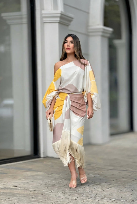 Rhiannon | Women's Fringe Midi Set One Shoulder
