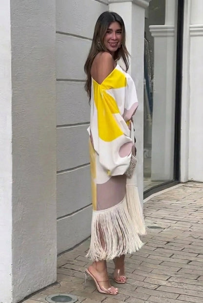 Rhiannon | Women's Fringe Midi Set One Shoulder