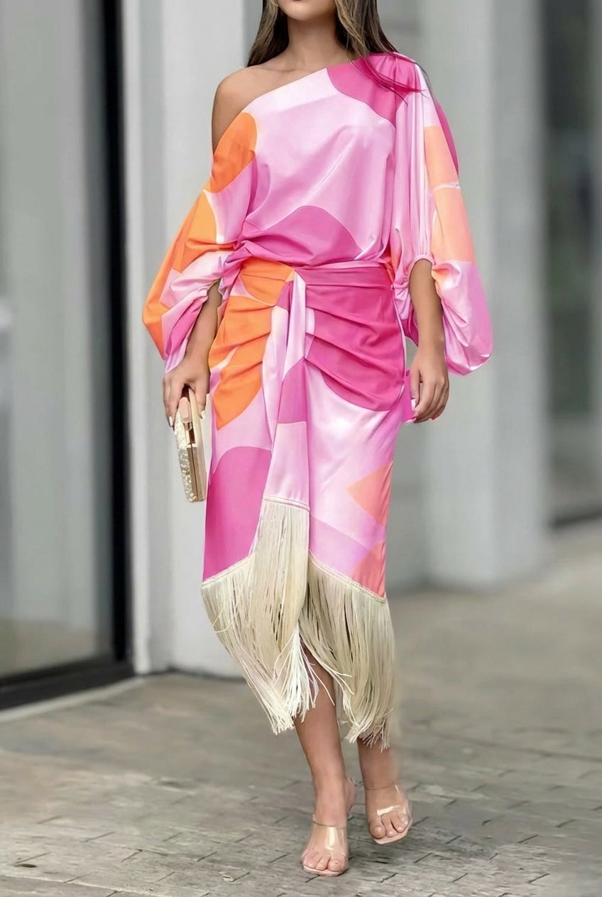 Rhiannon | Women's Fringe Midi Set One Shoulder