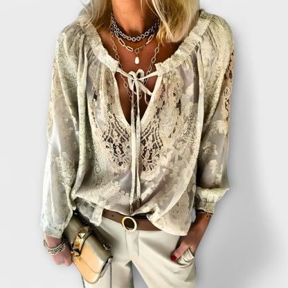 Lexi | Women's V-Neck Long Sleeve Lace Blouse