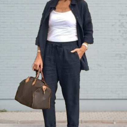 Terra | Women's Drawstring Pants & Shirt Jacket Two Piece Set