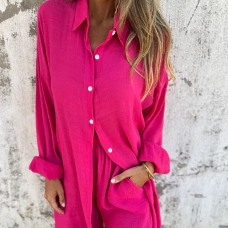 Fiona | Women's Pants & Button-Up Shirt Two-Piece Set