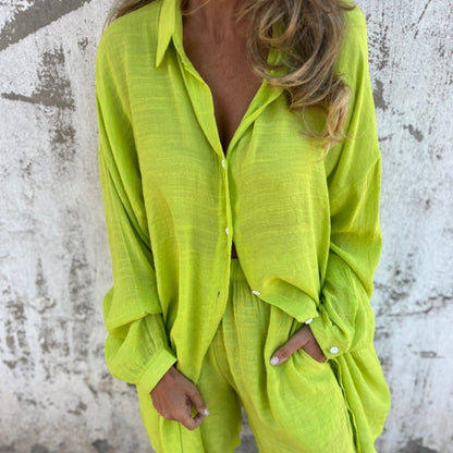 Fiona | Women's Pants & Button-Up Shirt Two-Piece Set