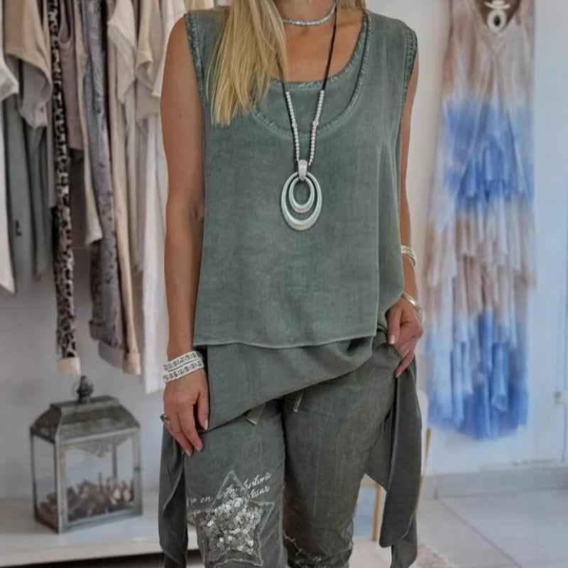 Coralie | Women's Floral Pants & Asymmetric Sleeveless Top Set
