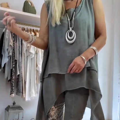 Coralie | Women's Floral Pants & Asymmetric Sleeveless Top Set