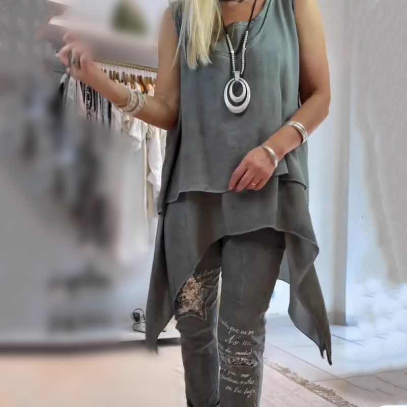 Coralie | Women's Floral Pants & Asymmetric Sleeveless Top Set