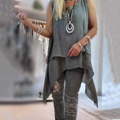 Coralie | Women's Floral Pants & Asymmetric Sleeveless Top Set