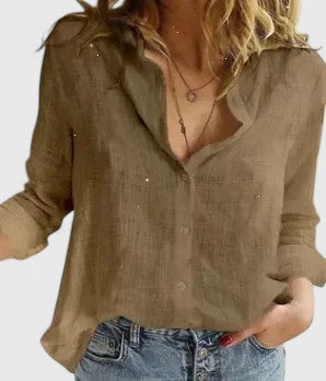 Corinna | Women's Linen Button Down Shirt with Lapel Collar