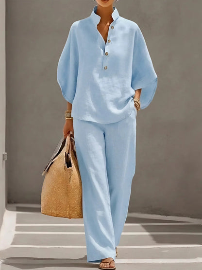 Valentina | Women's Wide Leg Pants Button Up Two Piece