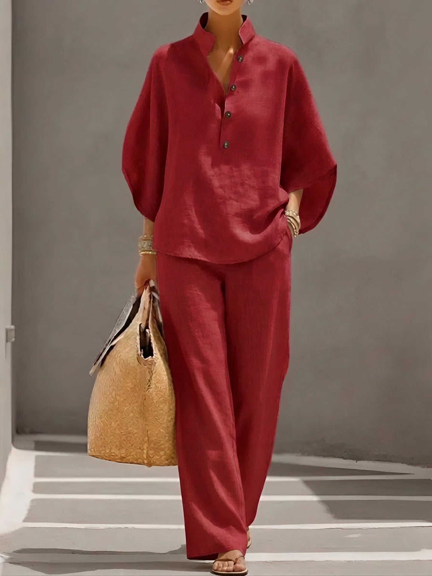 Valentina | Women's Wide Leg Pants Button Up Two Piece