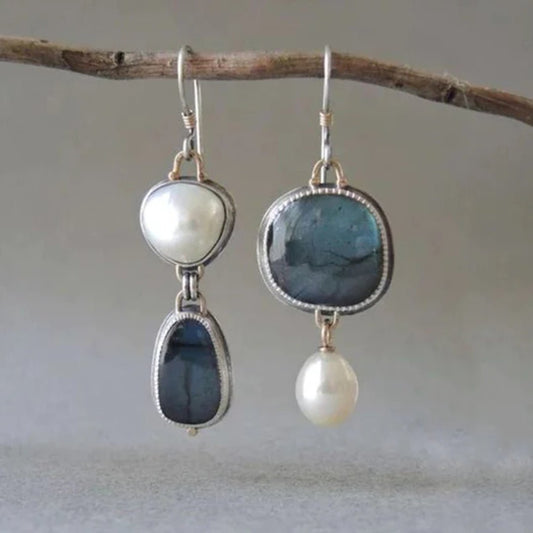 Avery | Vintage Blue Gem & Pearl Earrings