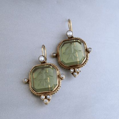 Mabel | Vintage Green & Pearl Earrings