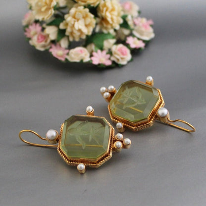 Mabel | Vintage Green & Pearl Earrings