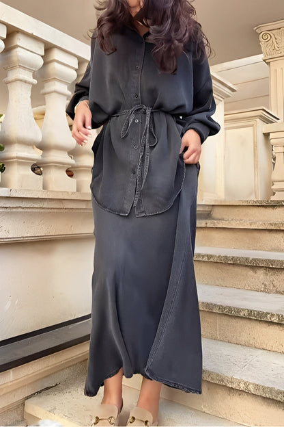 Lisa | Skirt & Long-Sleeve Drawstring Shirt Set