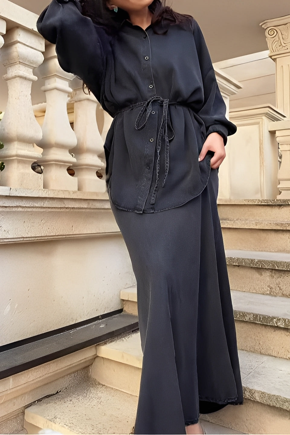 Lisa | Skirt & Long-Sleeve Drawstring Shirt Set