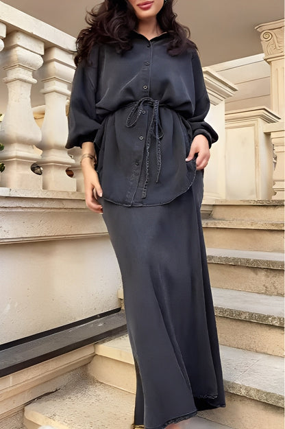 Lisa | Skirt & Long-Sleeve Drawstring Shirt Set