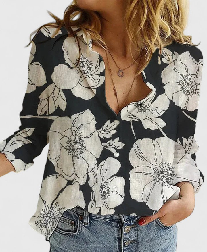 Jade | Women's Floral V-Neck Long Sleeve Blouse