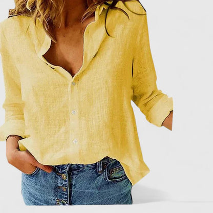Corinna | Women's Linen Button Down Shirt with Lapel Collar