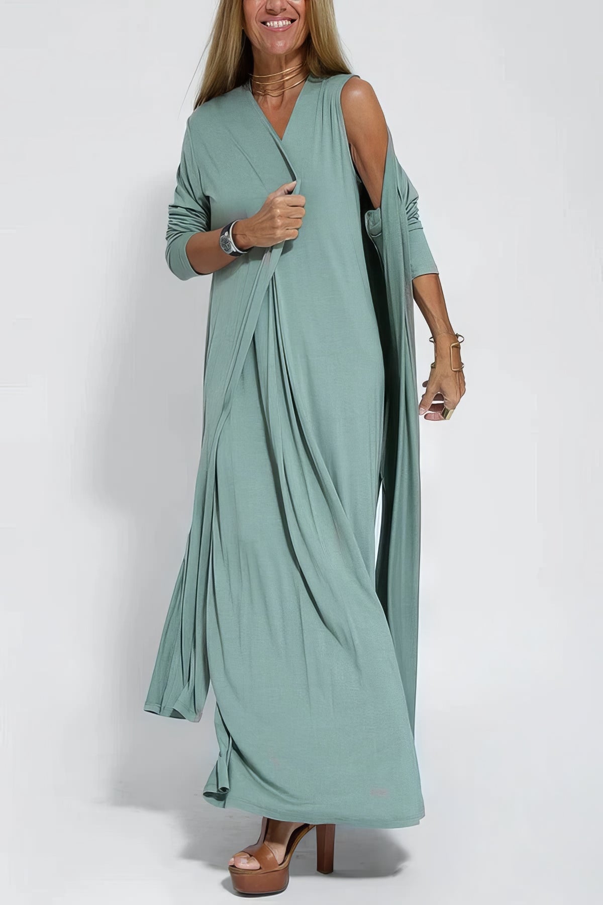 Gwenllian | Elegant Long Dress with Coordinated Cardigan