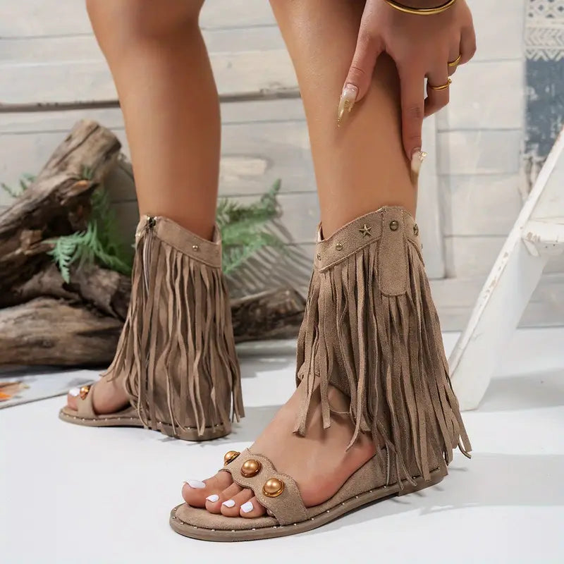 Gill | Women's Fringe Ankle Sandals with Zipper