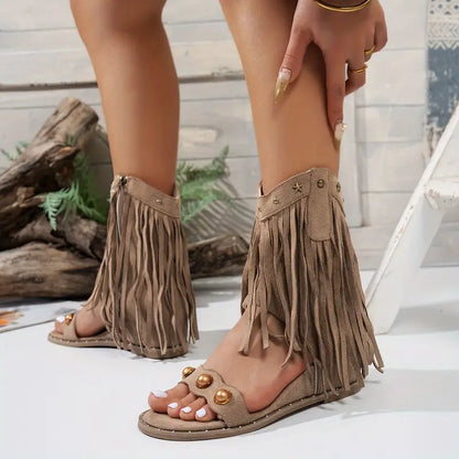 Gill | Women's Fringe Ankle Sandals with Zipper