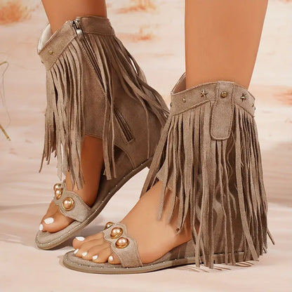 Gill | Women's Fringe Ankle Sandals with Zipper