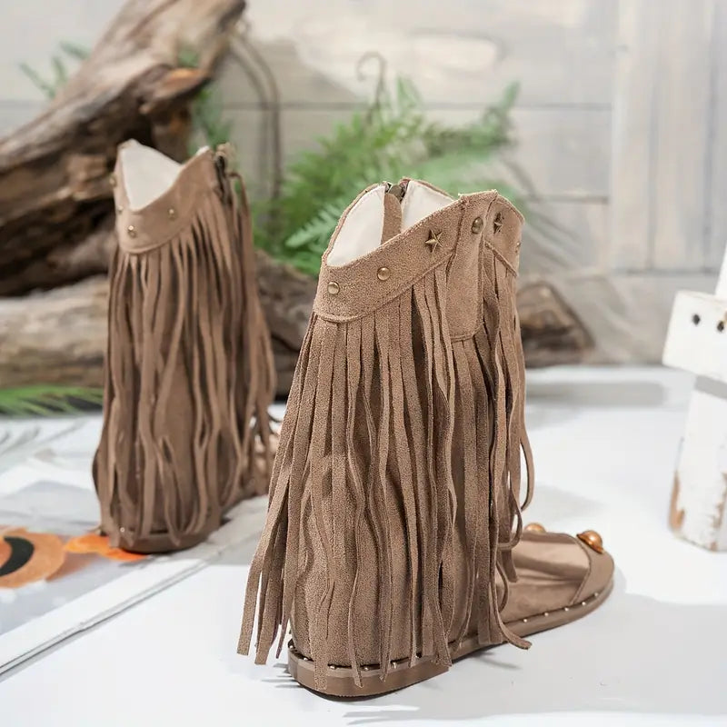 Gill | Women's Fringe Ankle Sandals with Zipper