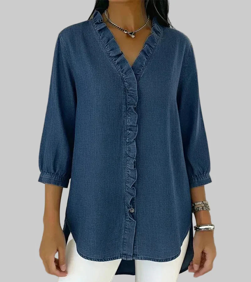 Gill | Women's Ruffle V-Neck 3/4 Sleeve Blouse