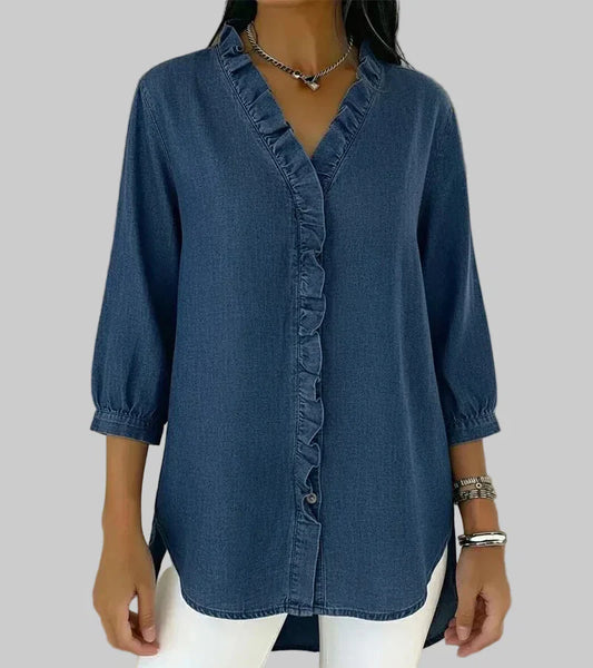 Gill | Women's Ruffle V-Neck 3/4 Sleeve Blouse