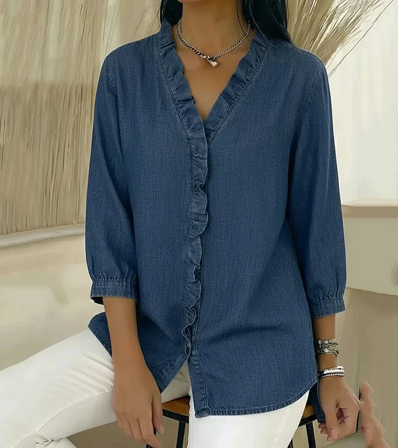 Gill | Women's Ruffle V-Neck 3/4 Sleeve Blouse