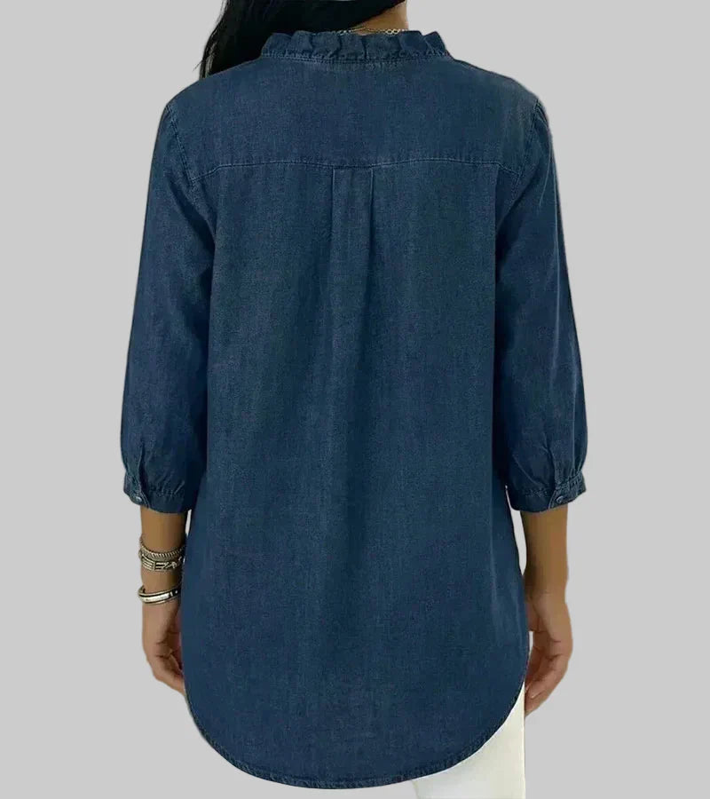 Gill | Women's Ruffle V-Neck 3/4 Sleeve Blouse