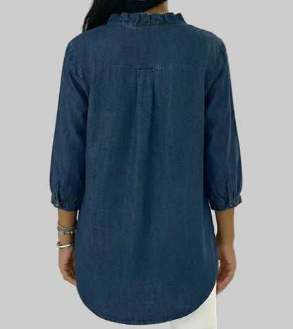 Gill | Women's Ruffle V-Neck 3/4 Sleeve Blouse