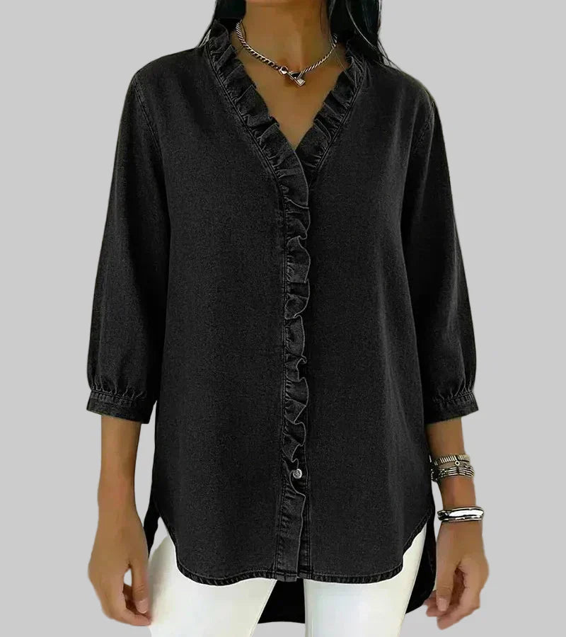 Gill | Women's Ruffle V-Neck 3/4 Sleeve Blouse