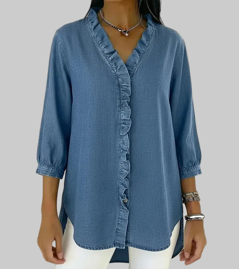 Gill | Women's Ruffle V-Neck 3/4 Sleeve Blouse