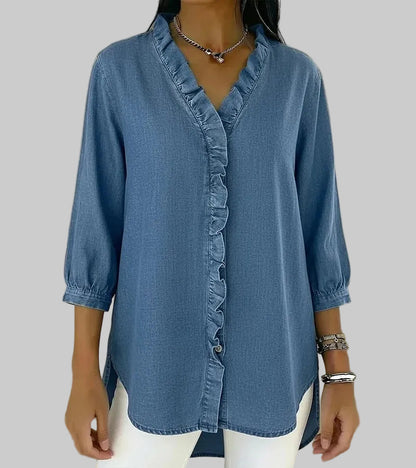 Gill | Women's Ruffle V-Neck 3/4 Sleeve Blouse
