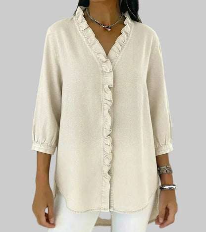 Gill | Women's Ruffle V-Neck 3/4 Sleeve Blouse