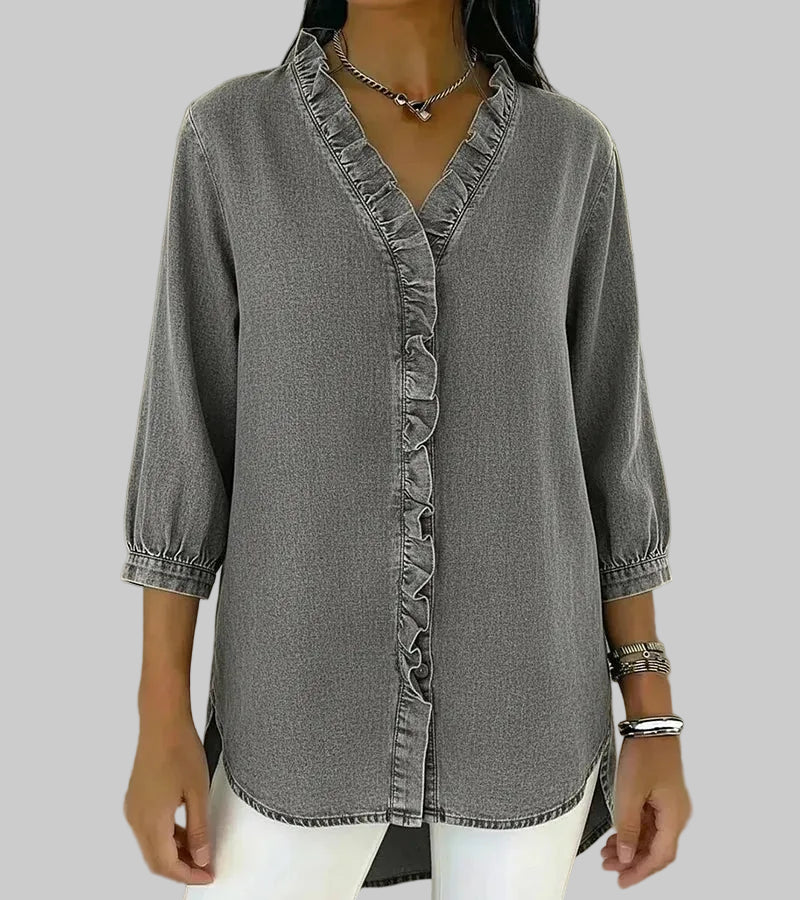 Gill | Women's Ruffle V-Neck 3/4 Sleeve Blouse