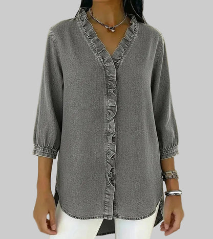 Gill | Women's Ruffle V-Neck 3/4 Sleeve Blouse