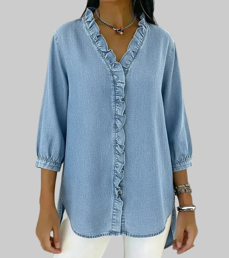 Gill | Women's Ruffle V-Neck 3/4 Sleeve Blouse